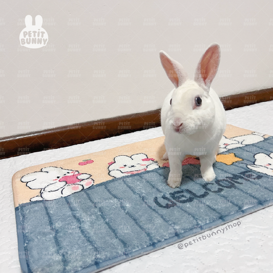 Tapete afelpadado antideslizante diseño Welcome Bunnies talla S para el área de tu conejo y el bienestar de sus patas