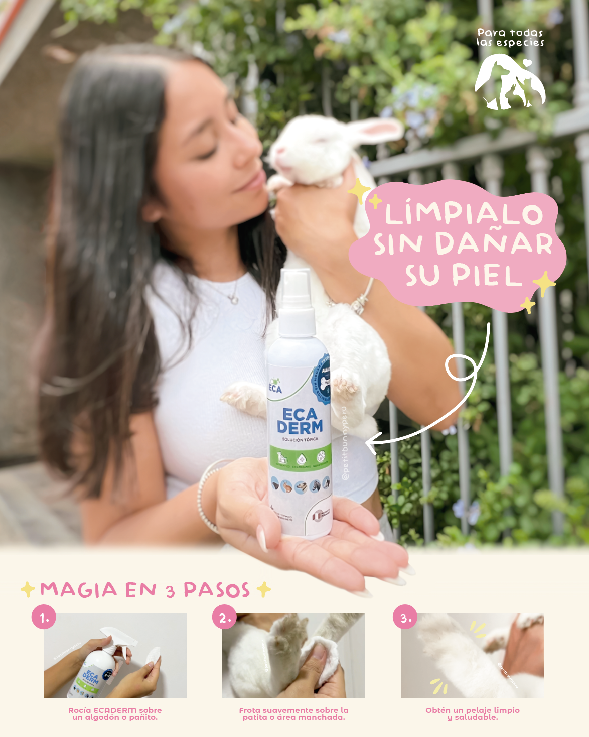 Categoría Ecaderm Cuida la piel de tu mascota sin herir su piel apto para conejos perros gatos y mascotas en el Peru