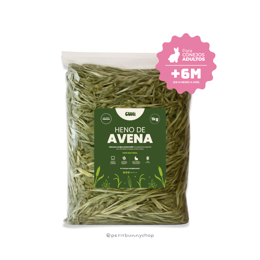 Heno de avena premium de Cuni, comida principal de calidad y alimentación conejos adultos