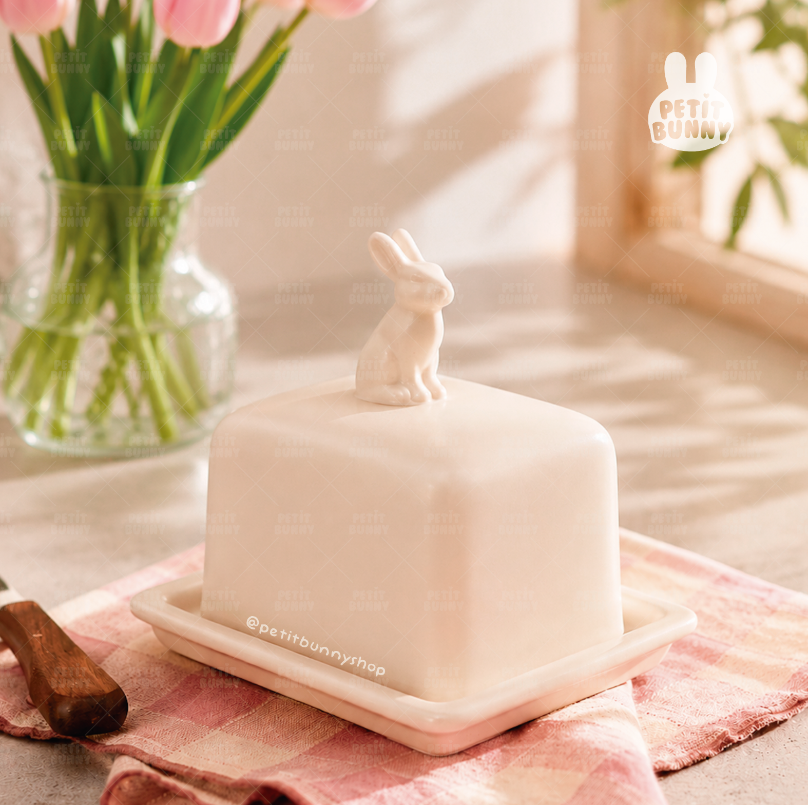 Mantequillera de cerámica diseño conejito accesorio de cocina kawaii para bunnylovers Perú