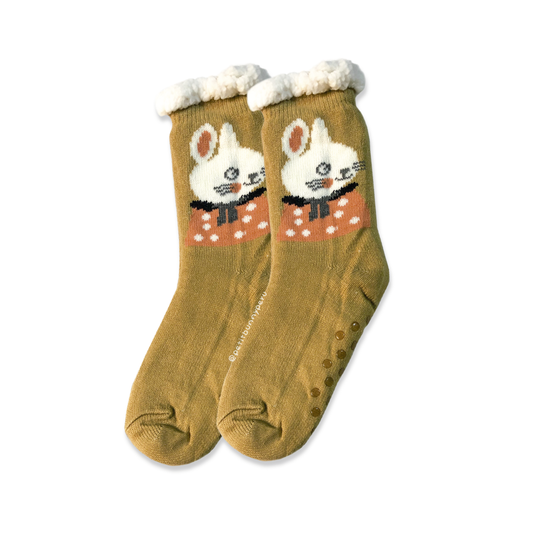 Medias de carnero con antideslizante con estampado de conejos para bunnylovers