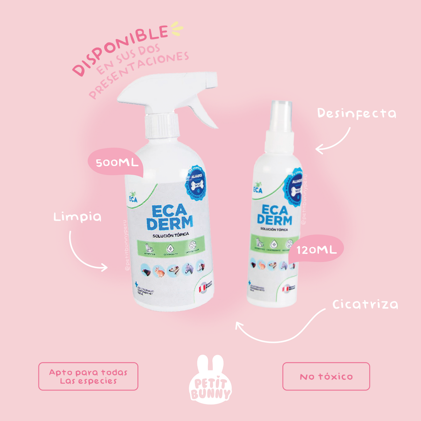 Ecaderm spray 500ml para tratar hongos irritaciones y patas sucias en mascotas en Perú