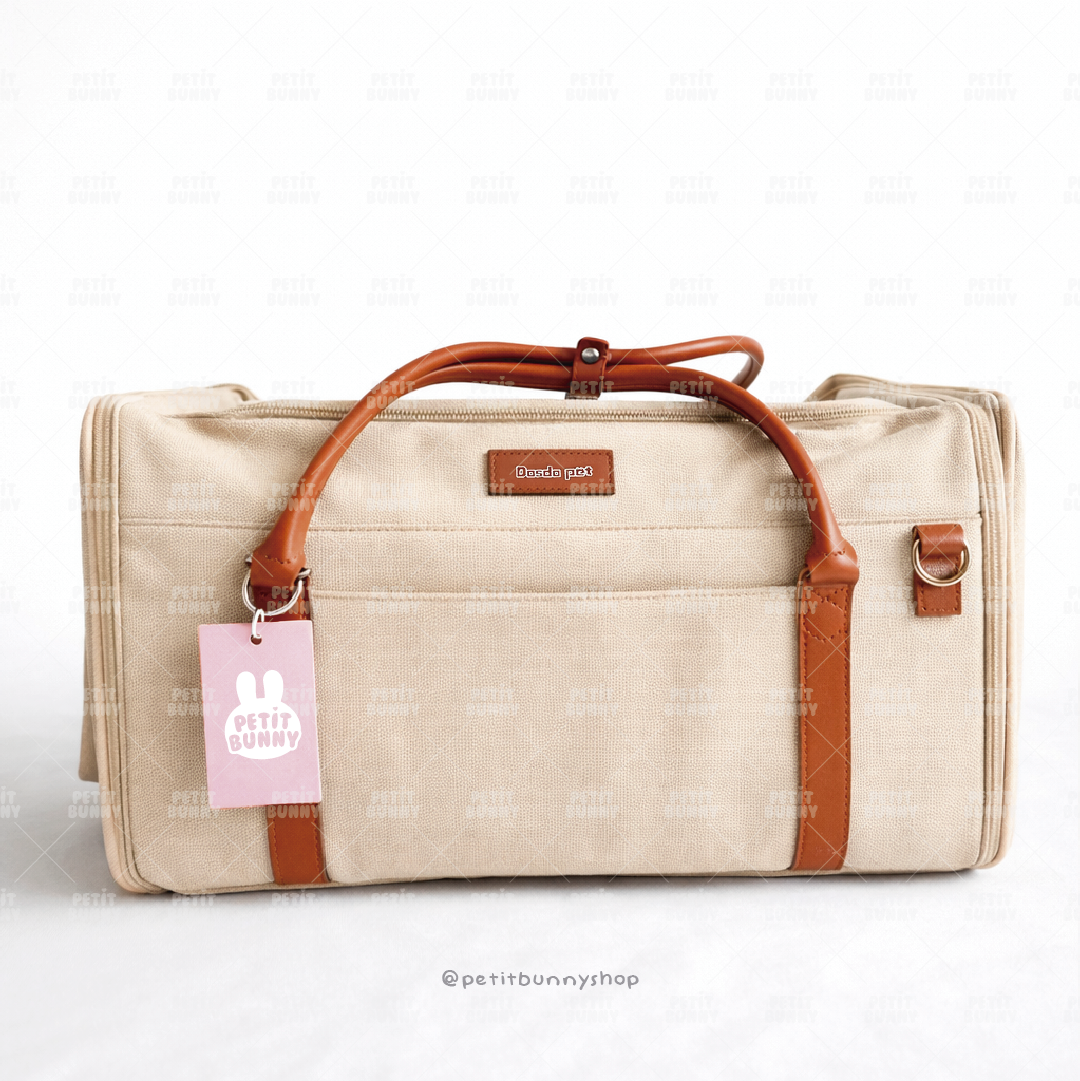 Transportín premium beige para conejos y mascotas pequeñas resistente ventilado y cómodo Perú